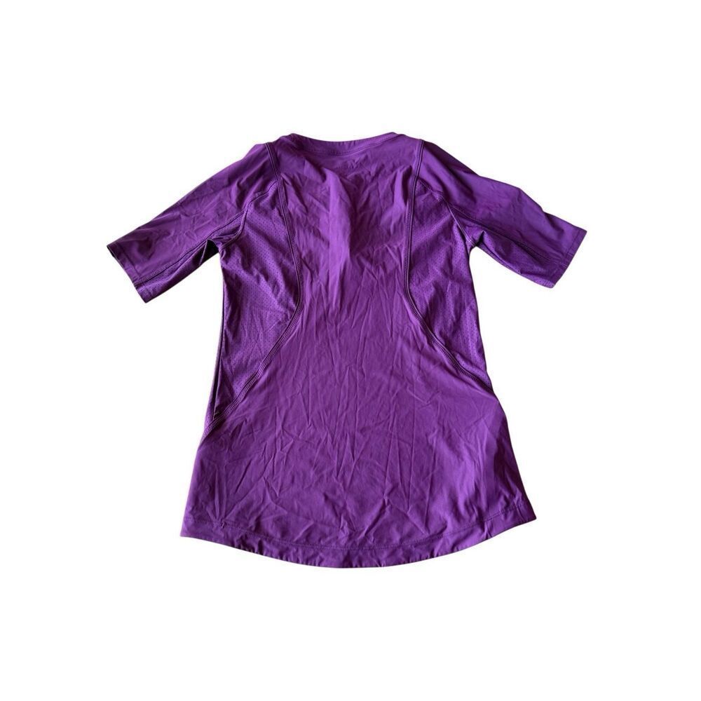 Athleta Womens 1/4 Zip Short Sleeve Mesh Pocket Running Active Top Purple Small